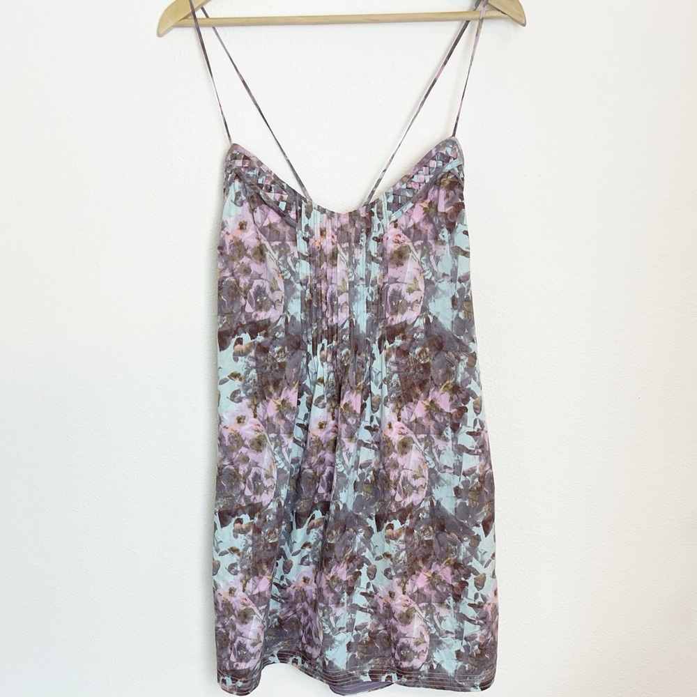 Ecote Watercolor Pintuck slip dress L